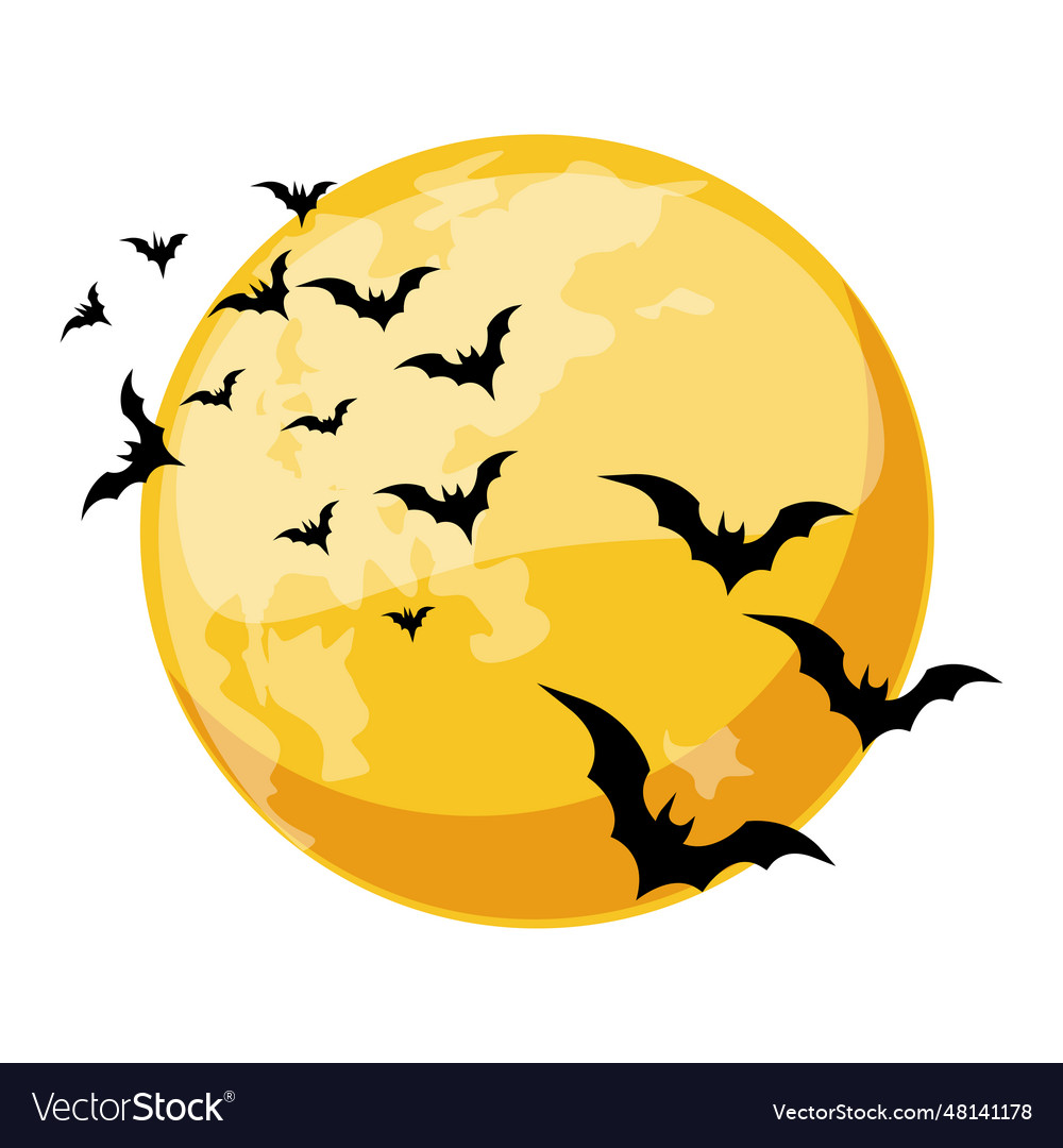 Cartoon Orange Night Moon And Bats Royalty Free Vector Image