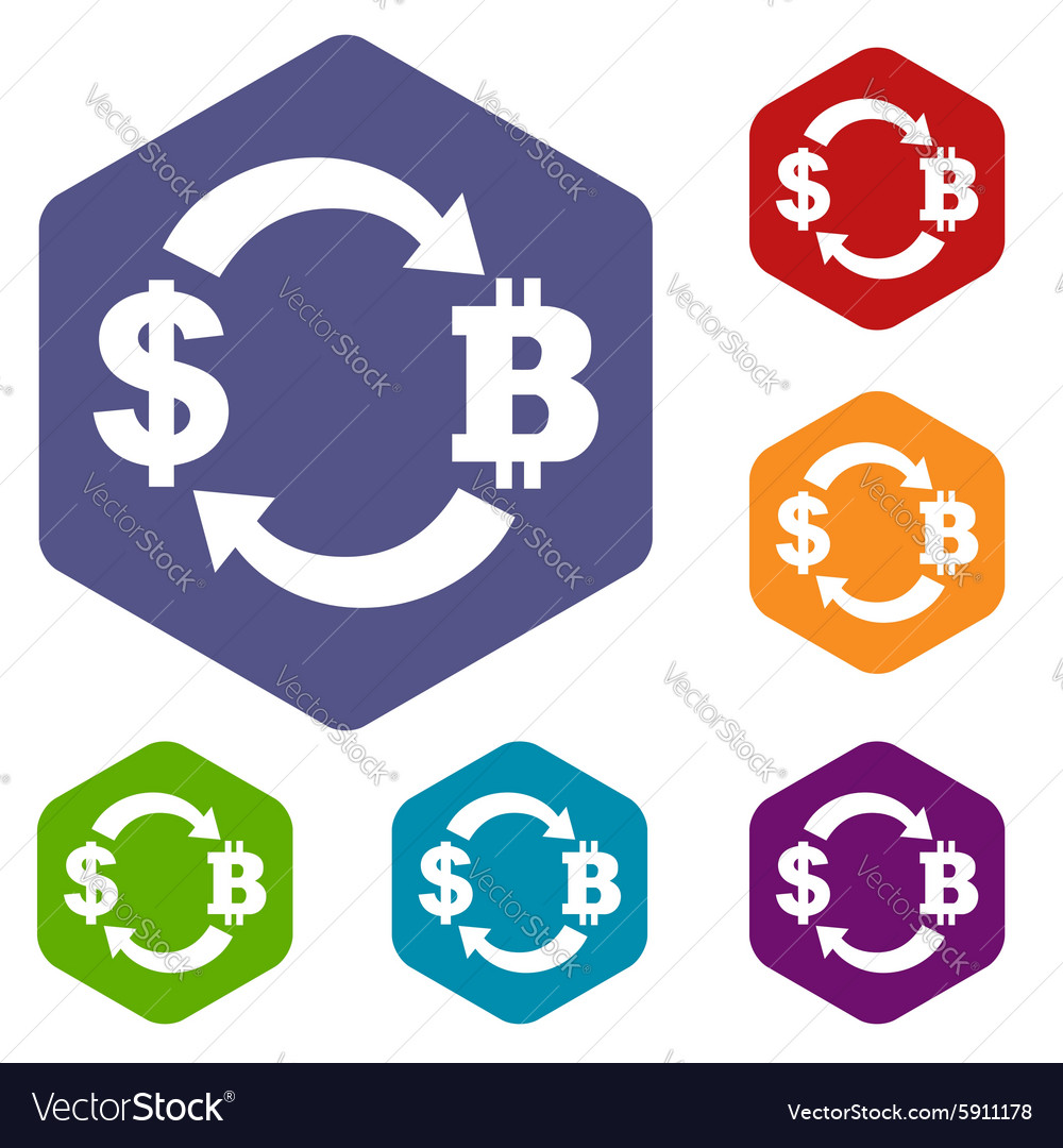 Dollar Bitcoin Exchange Icon Hexagon Set Vector Image