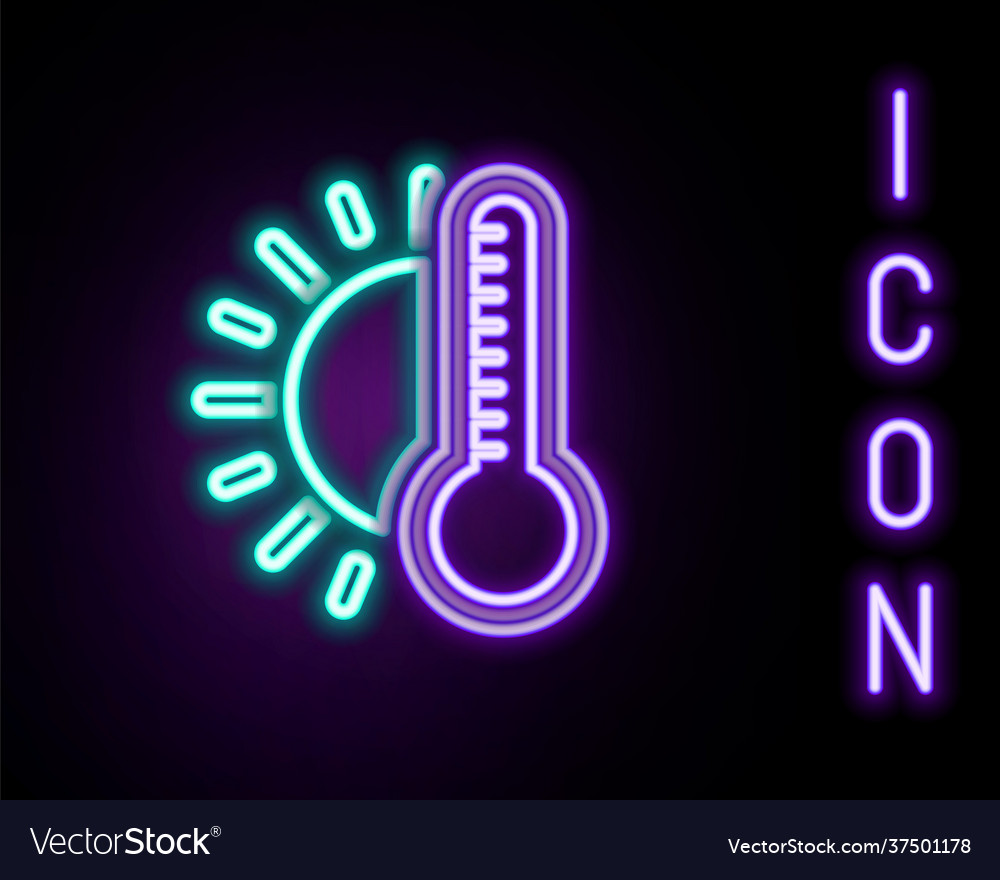 Glowing neon line thermometer with sun icon Vector Image