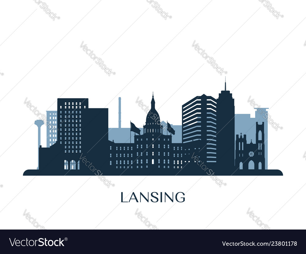 Lansing skyline monochrome silhouette Royalty Free Vector