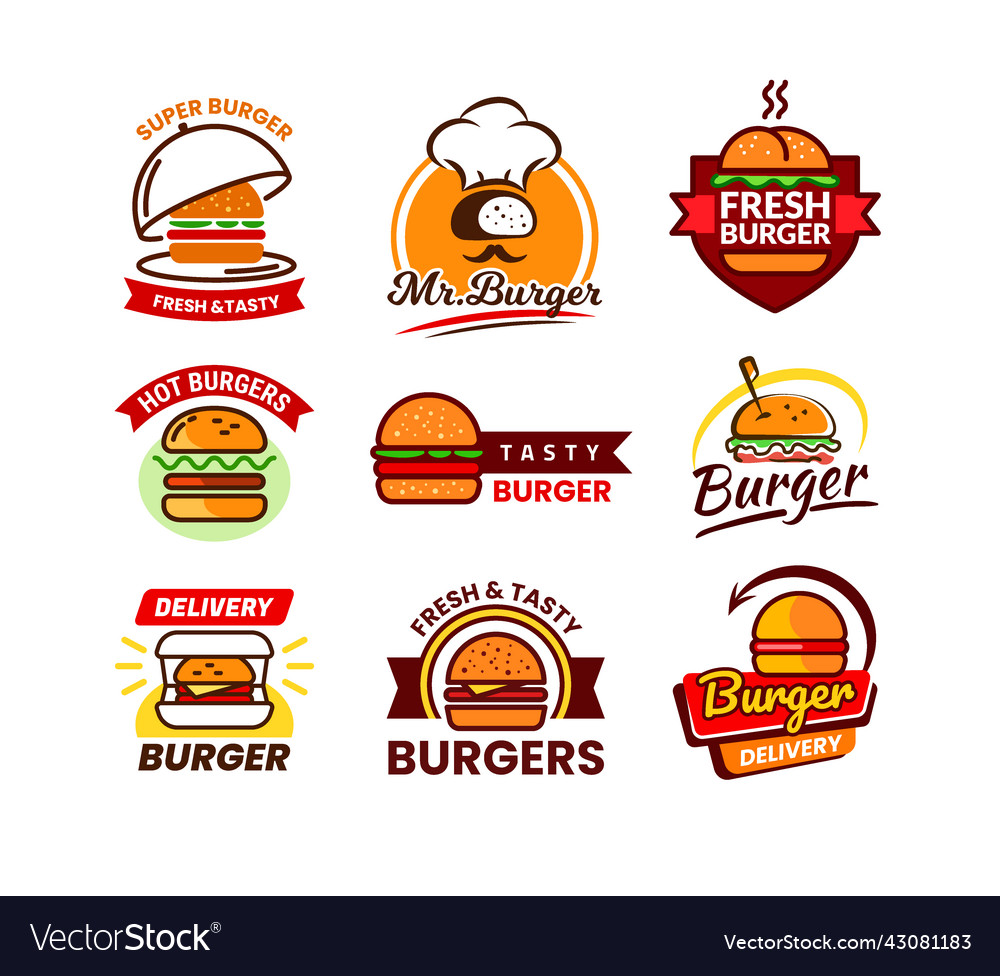 Burger logo set big hamburger and sandwich Vector Image