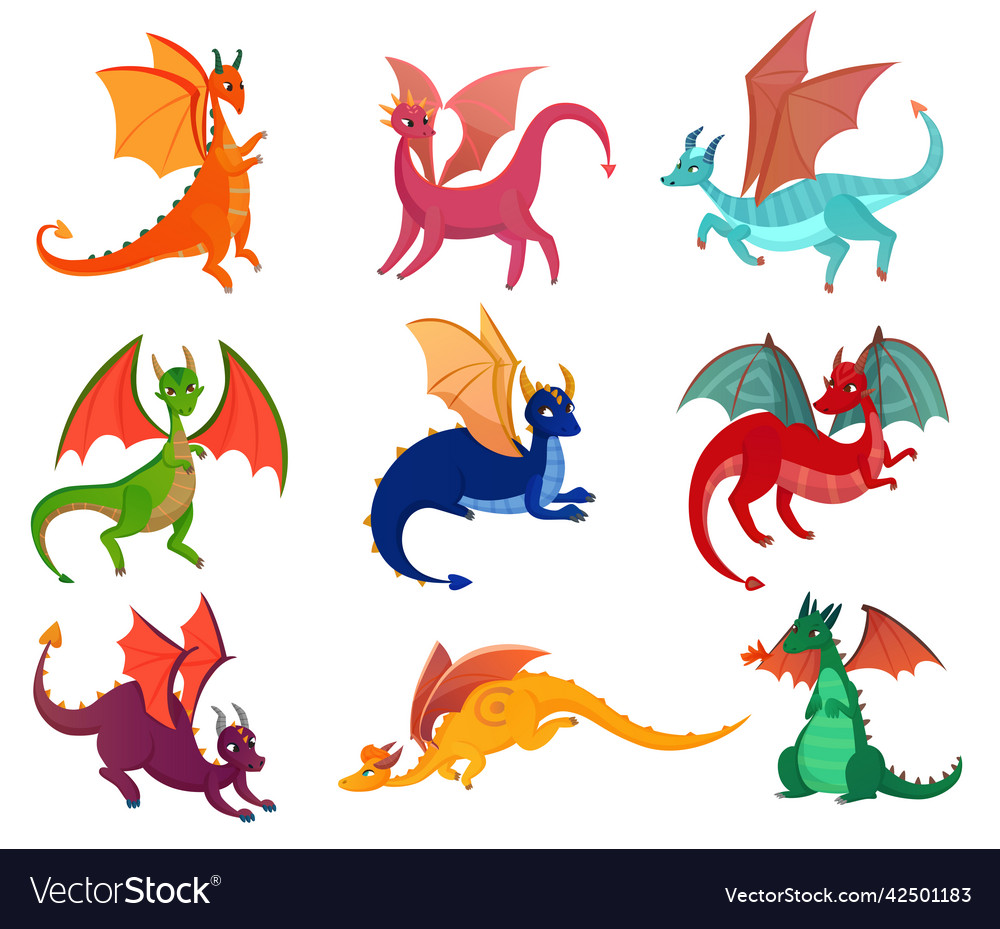 Cute fairy dragons set Royalty Free Vector Image