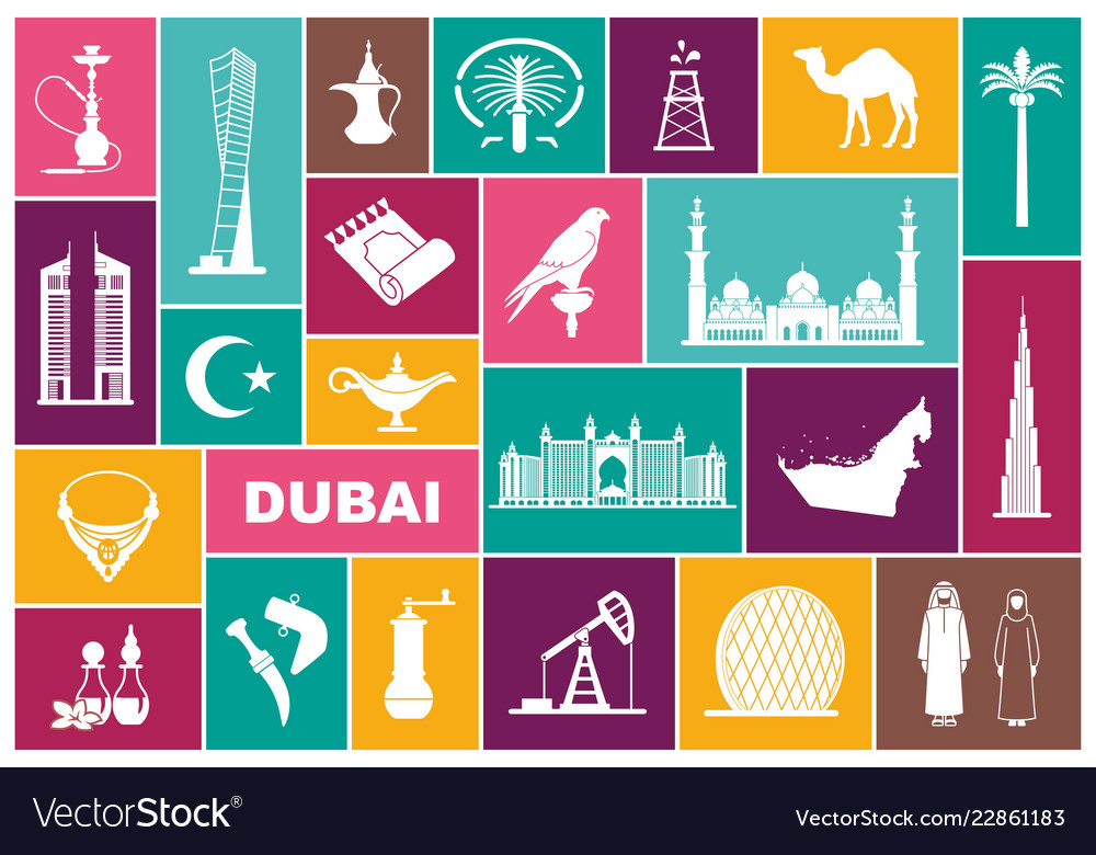 Traditional symbols uae flat icons Royalty Free Vector Image