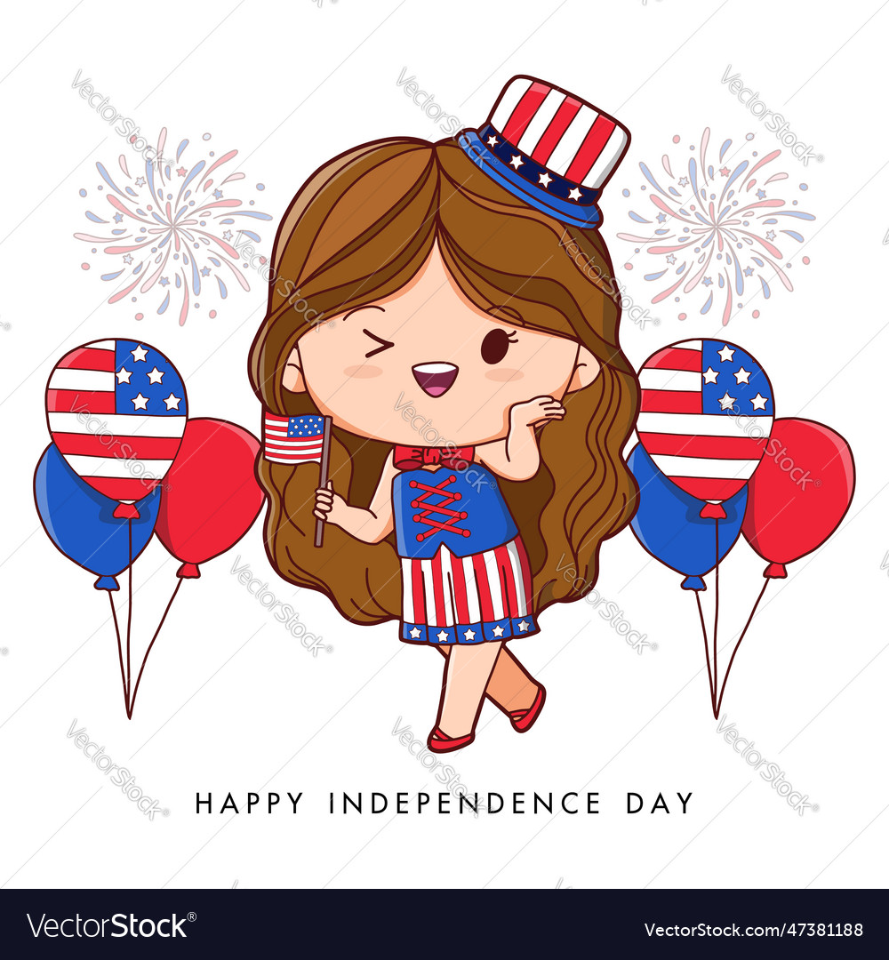 American girl portrait celebrating 4th of july Vector Image