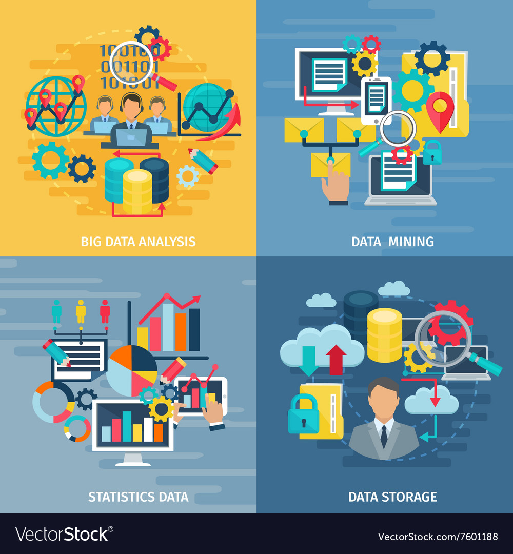 Data analytics 4 flat icons square Royalty Free Vector Image