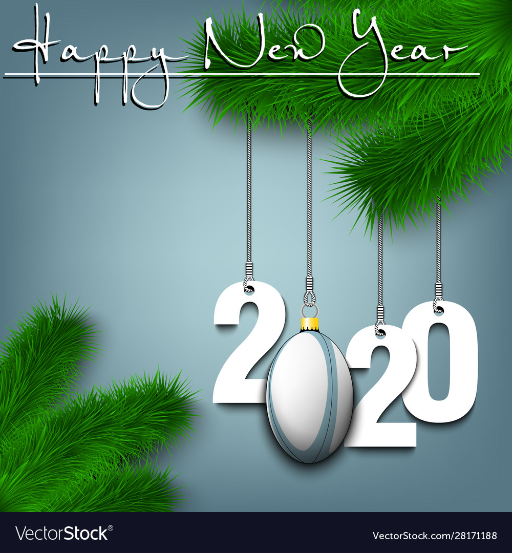 Rugby ball and 2020 on a christmas tree branch Vector Image