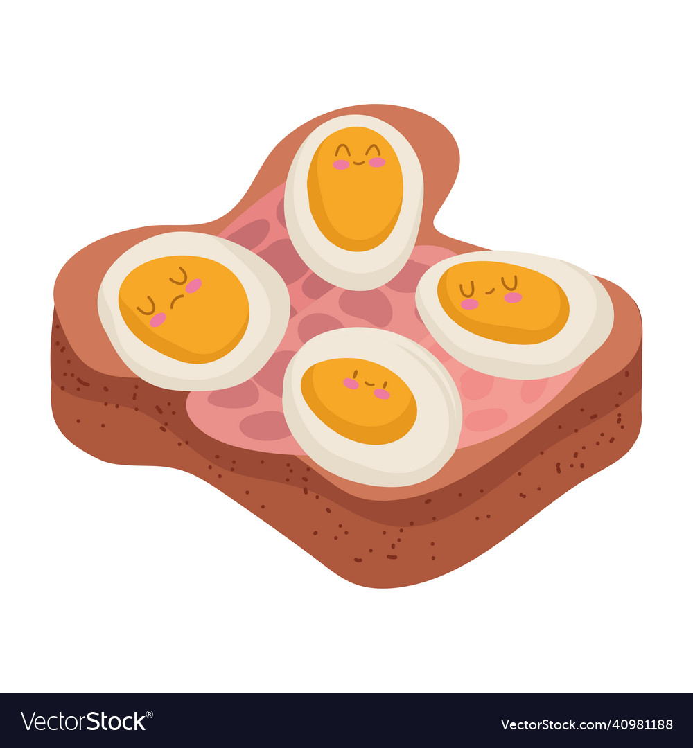 Toast eggs and ham cute Royalty Free Vector Image