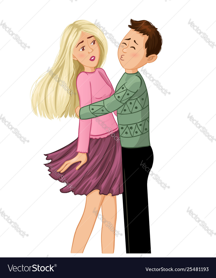 Cartoon boy hugs a girl Royalty Free Vector Image