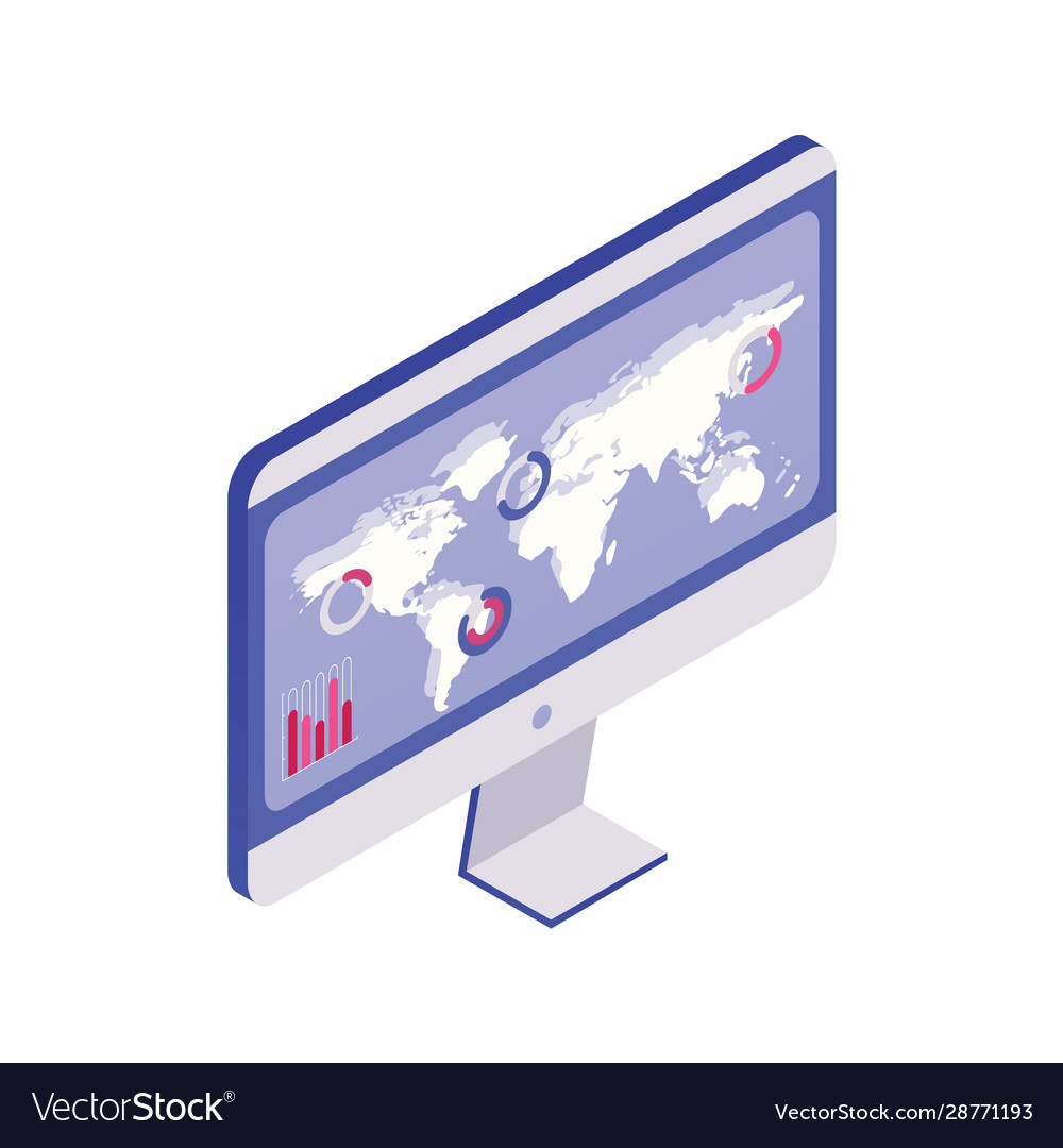 Computer with charts on display isometric Vector Image