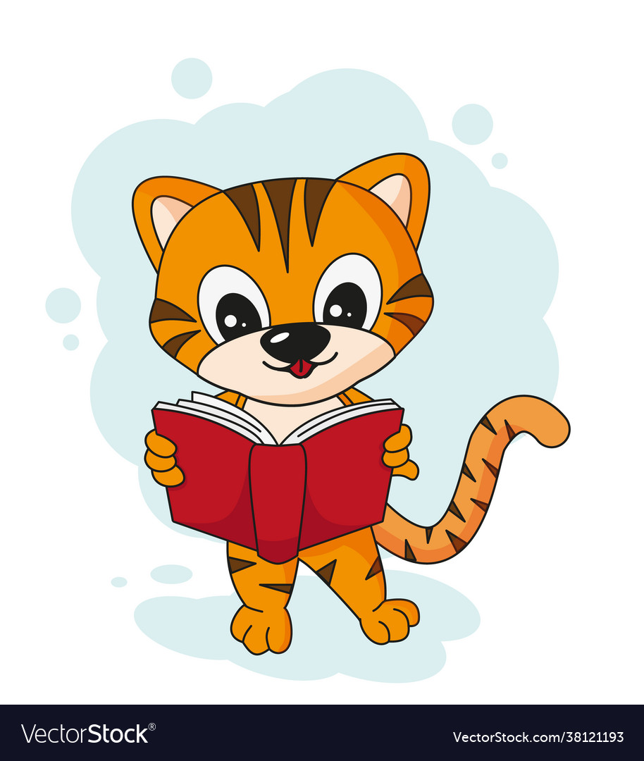 Cute tiger reading a book Royalty Free Vector Image