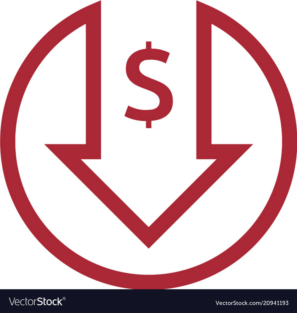 Dollar decrease icon money symbol with arrow