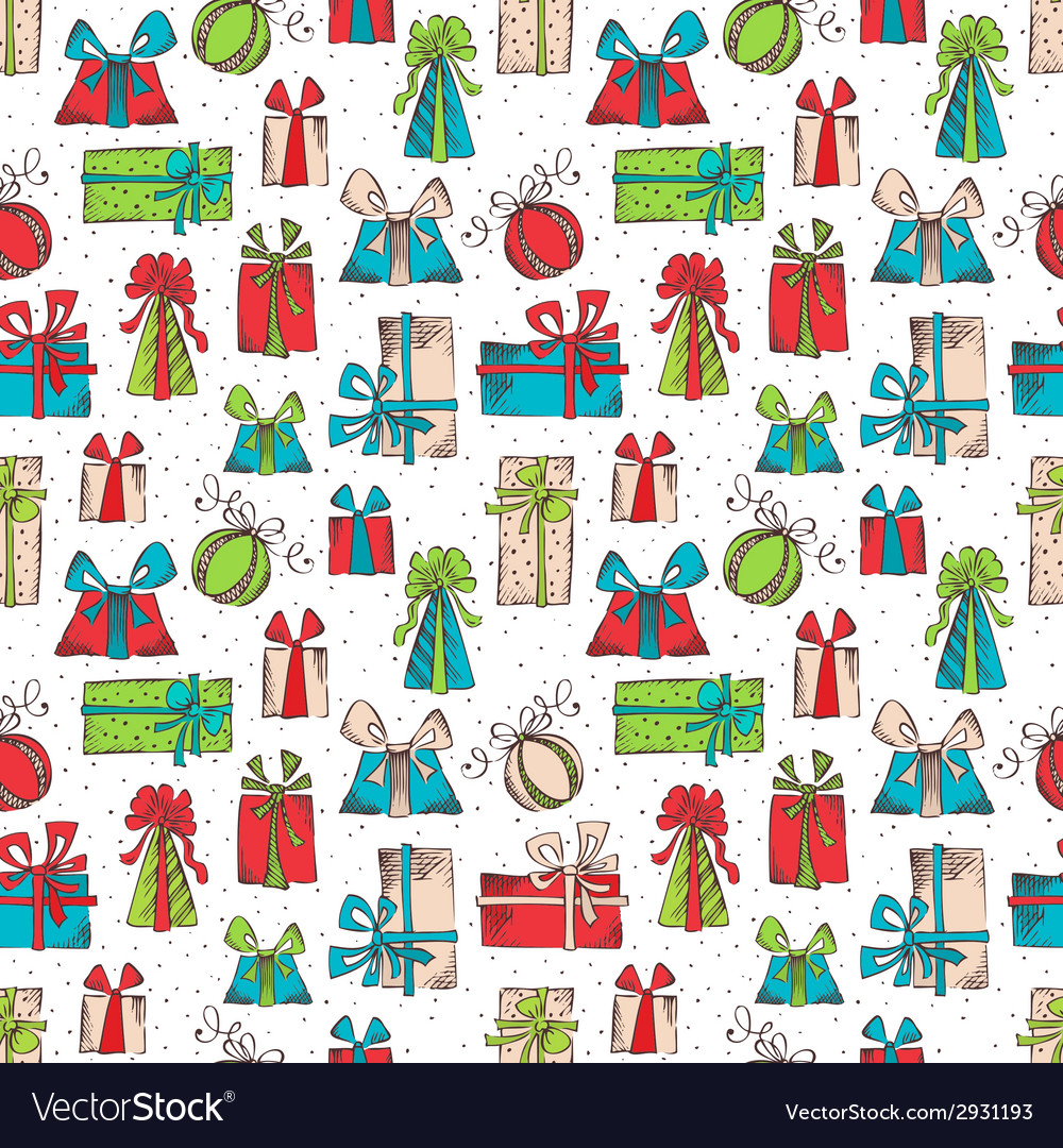 Seamless pattern of sketch gifts Royalty Free Vector Image