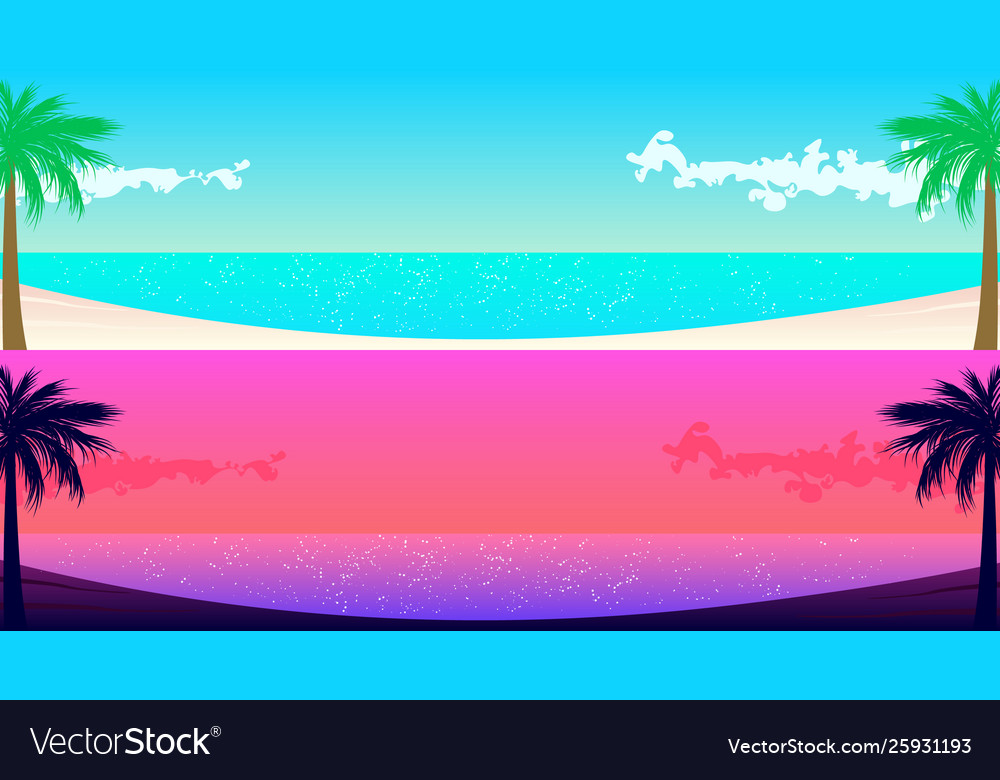 Two sea shore panoramas with palm trees for web vector image Two sea shore panoramas with palm trees for web