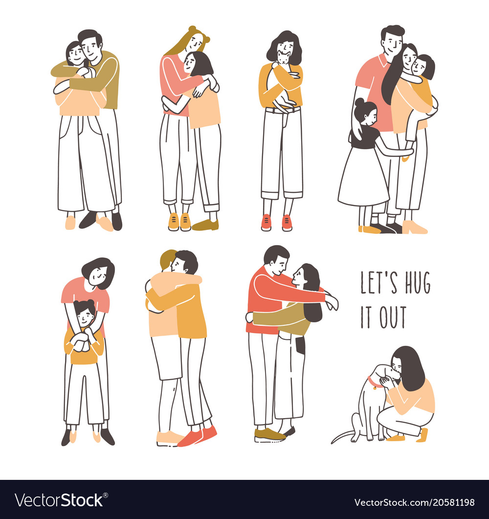 Collection Of Pairs Of Hugging Or Cuddling People Vector Image