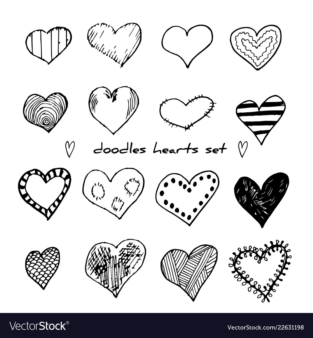 Hand-drawn doodle hearts set isolated on white Vector Image