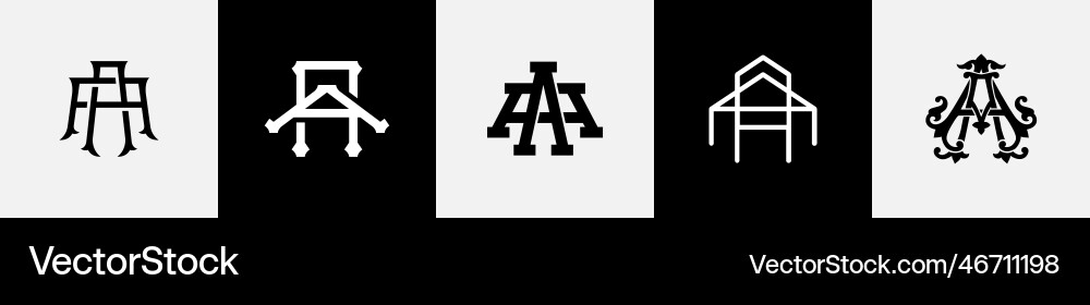 Initial letters aa monogram logo design bundle Vector Image