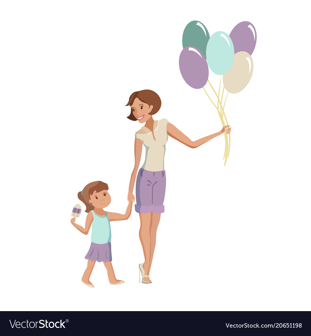 Mother and daughter walking at the park Royalty Free Vector