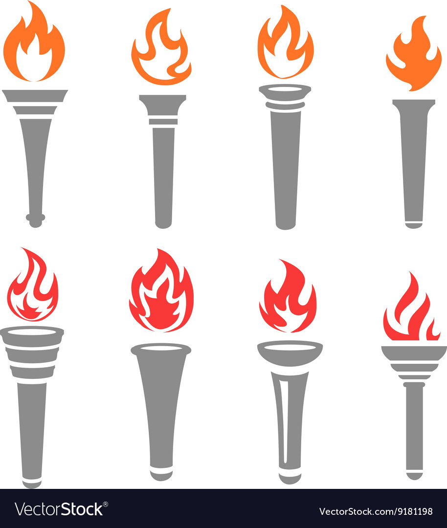 Set of flaming torches isolated on white Vector Image