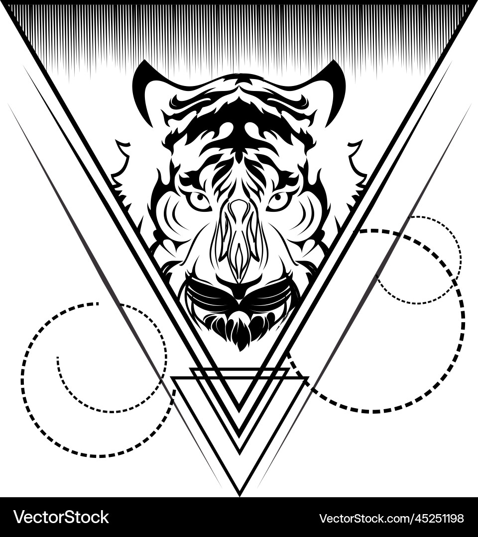Tiger head geometric tattoo ink Royalty Free Vector Image