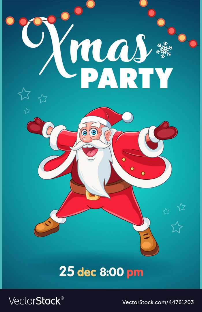 Christmas Party Invitation With Cartoon Santa Vector Image