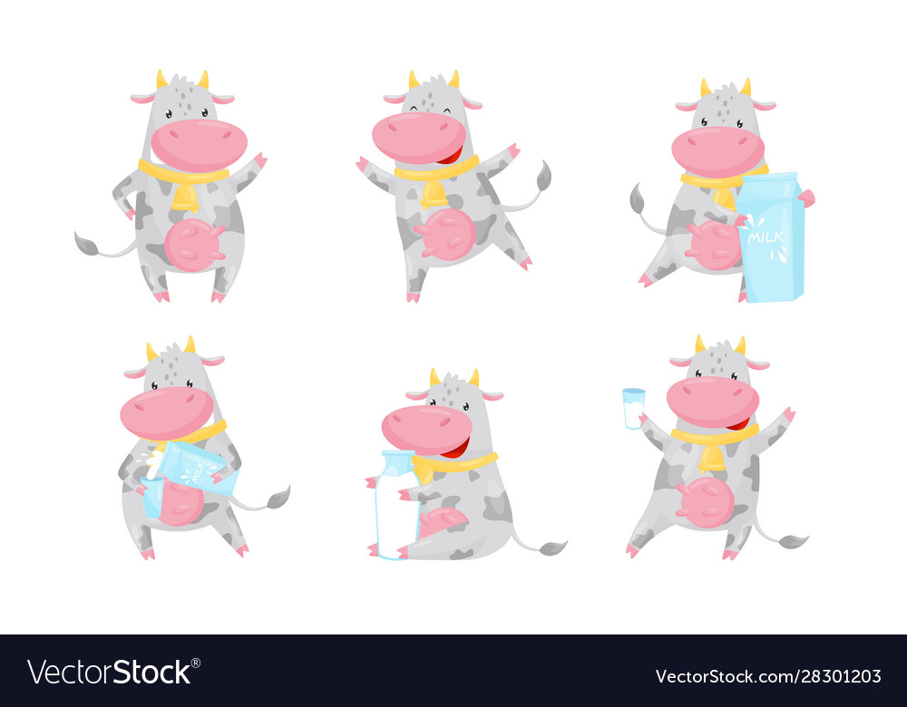 Cute spotted cow cartoon character collection Vector Image