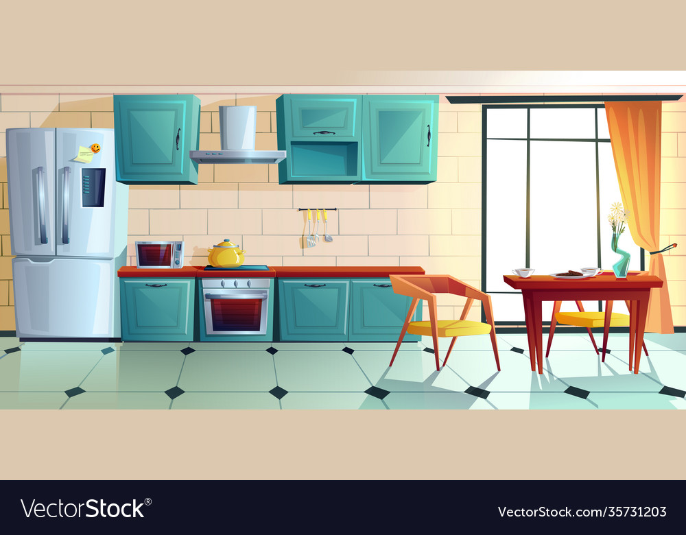 Home kitchen empty interior with appliances Vector Image