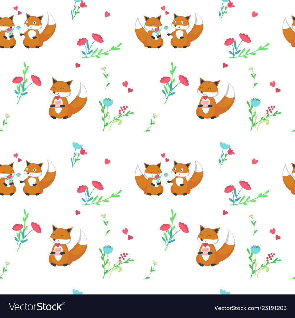 Seamless pattern with cute foxes in love vector image Seamless pattern with cute foxes in love