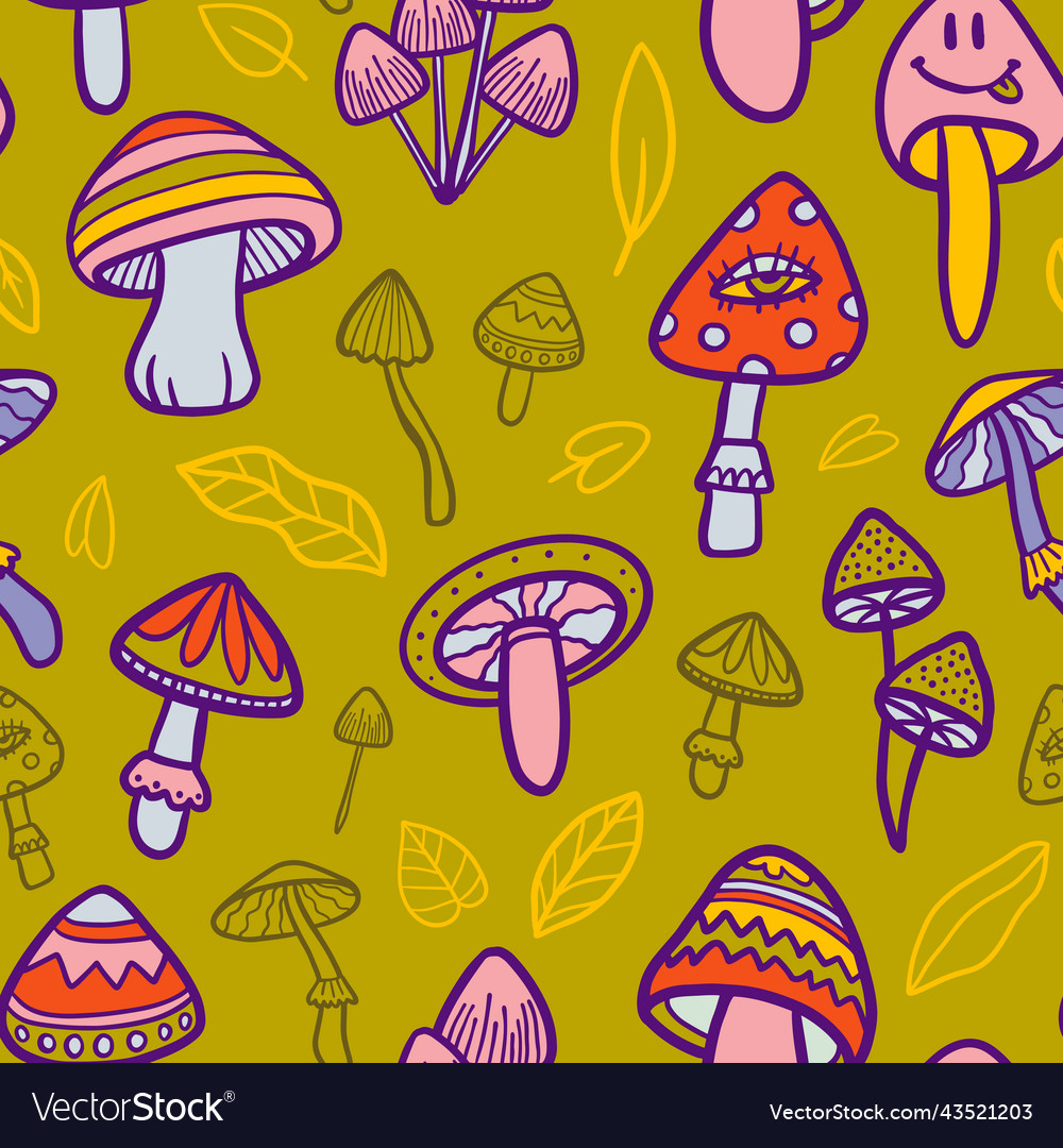 Teenage Seamless 70s Retro Mushroom Pattern Hippie 0246