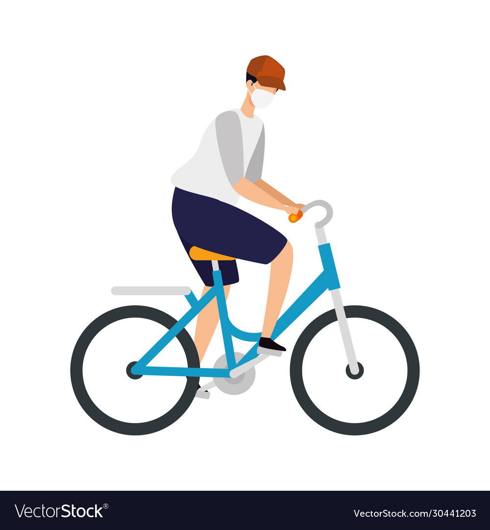 Young man with face mask in bike Royalty Free Vector Image