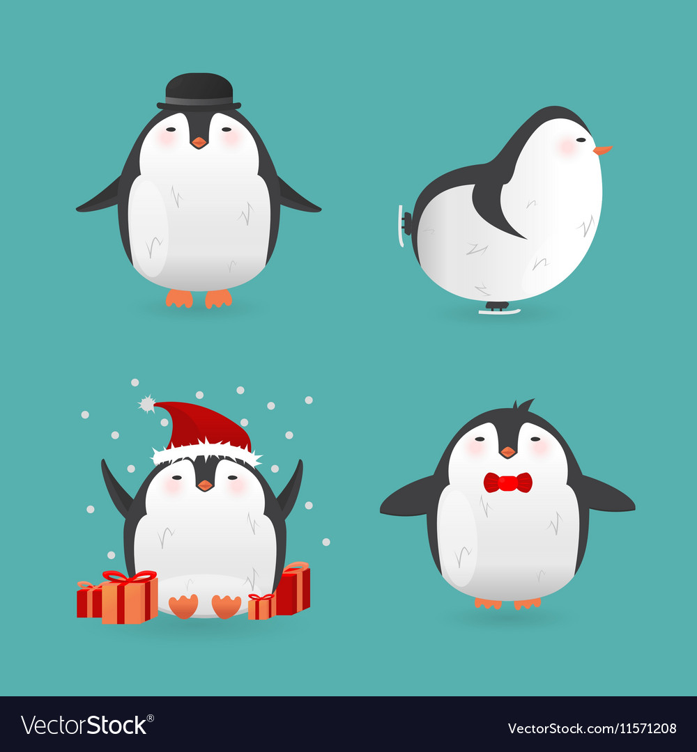 Collection of cute cartoon penguins characters Vector Image