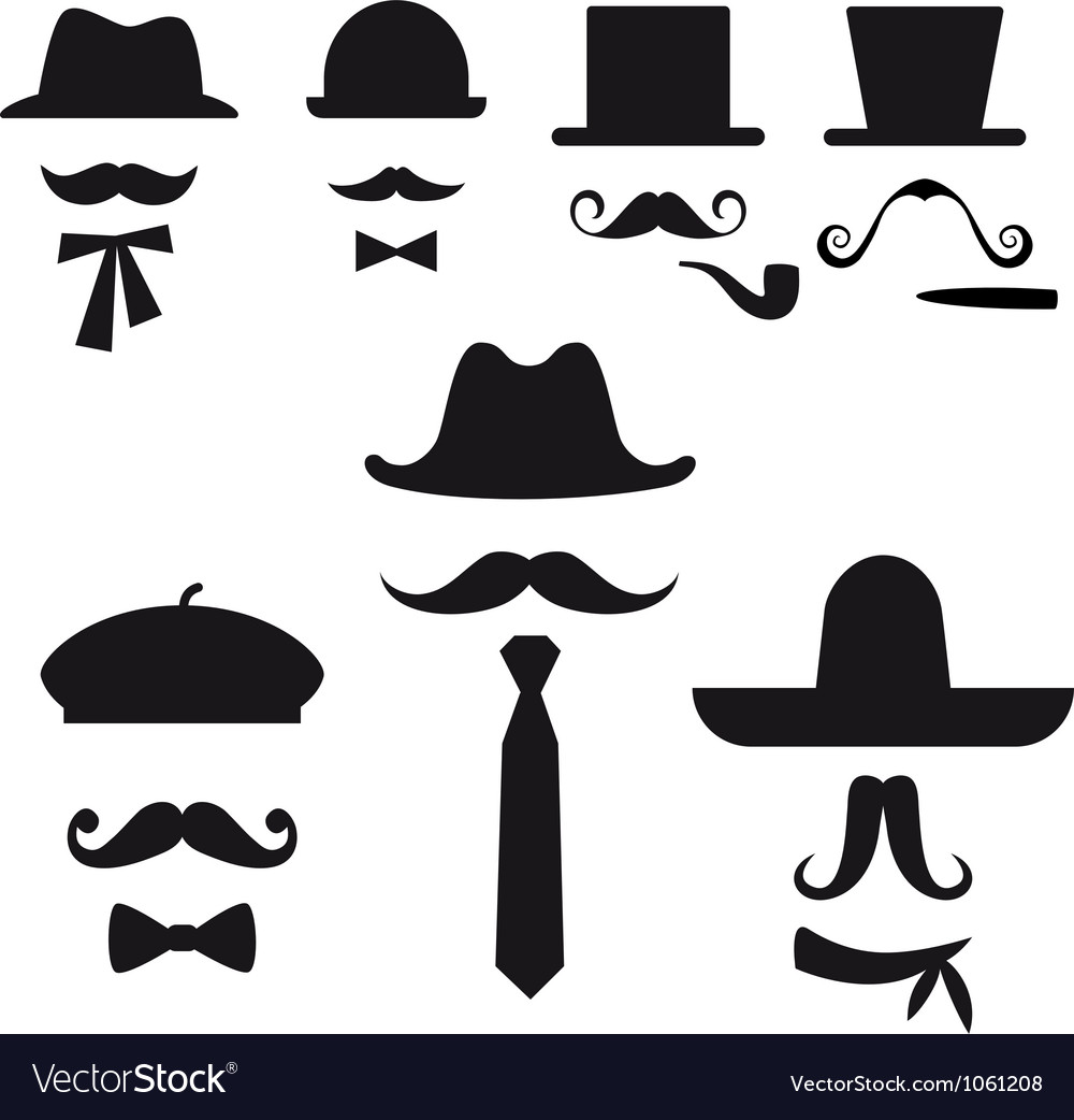 Mustache and hats set Royalty Free Vector Image