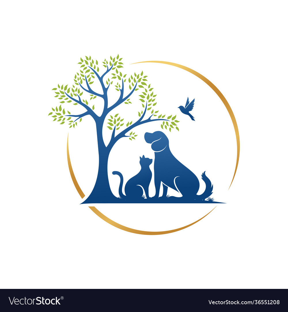 Pet shop logo collection flat texts dog cat design vectors stock