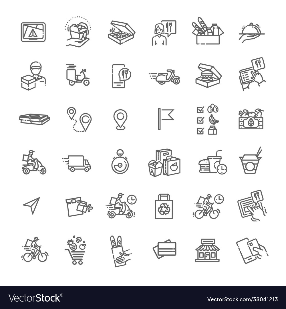 Set food delivery line icons Royalty Free Vector Image