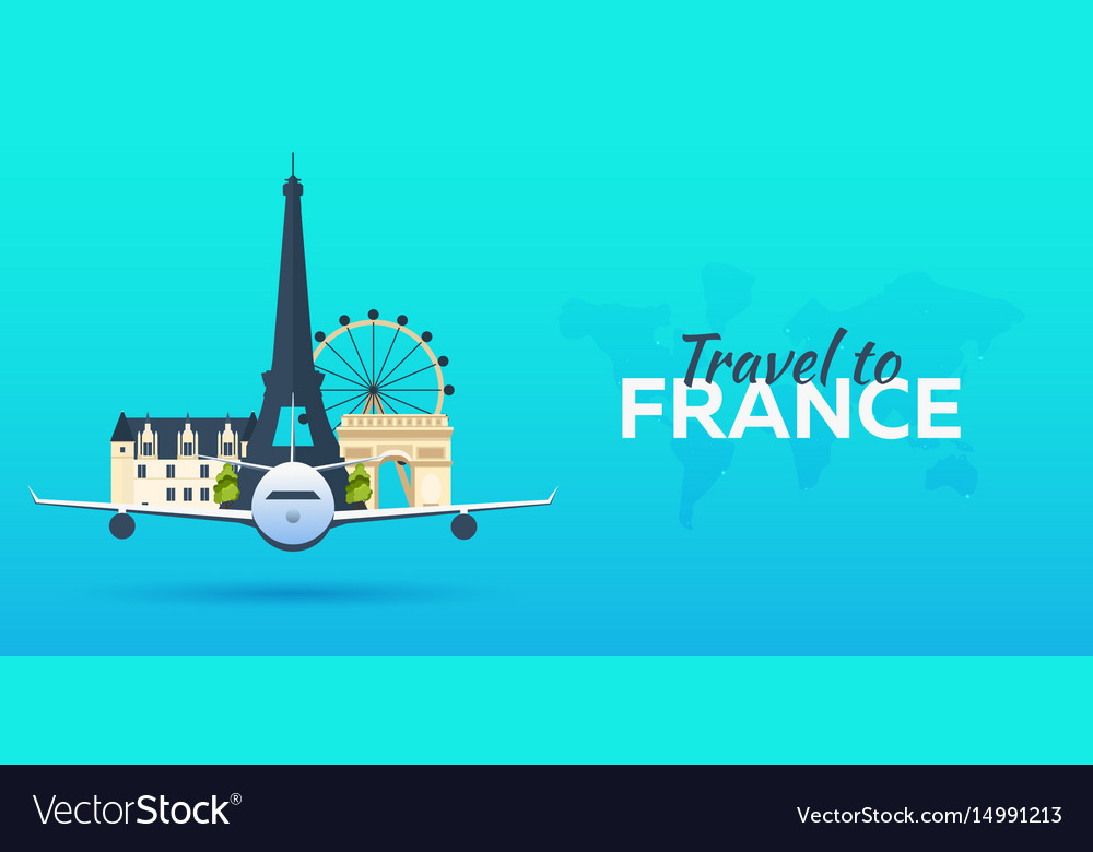 Travel to france airplane with attractions Vector Image