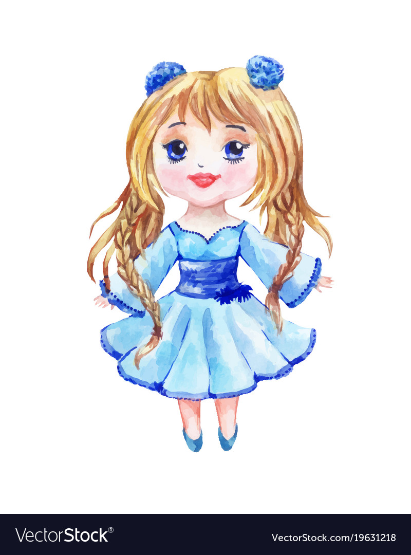 Anime Is A Little Girl In A Blue Dress With Two Vector Image