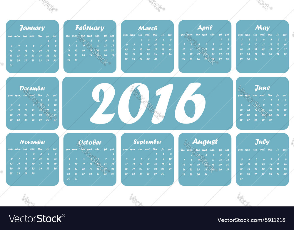 Blue 2016 calendar Royalty Free Vector Image - VectorStock