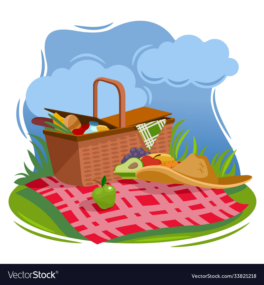 Cartoon color summer picnic basket concept Vector Image