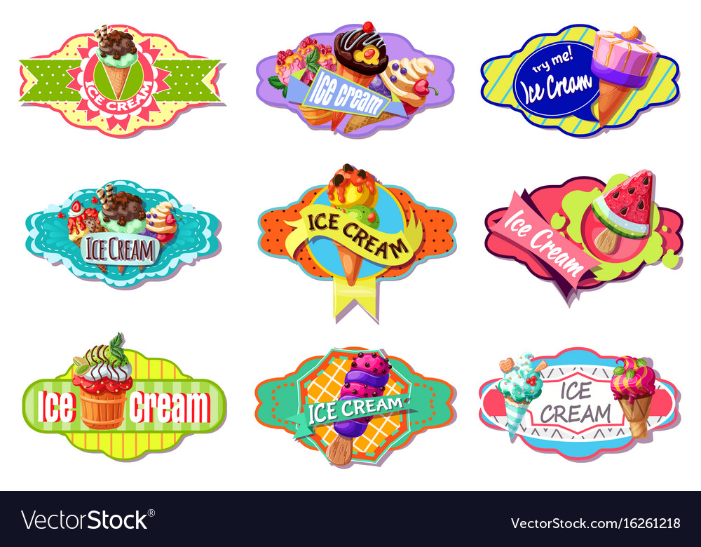 Cartoon colorful ice creams labels set Royalty Free Vector