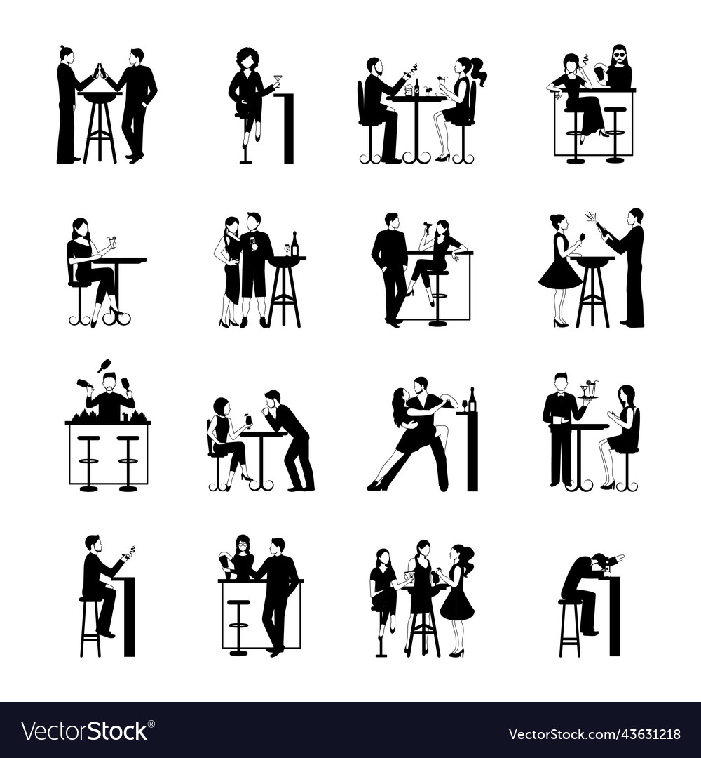Drinking people set black and white Royalty Free Vector Witches drinking cocktails while ghost dancing vector image