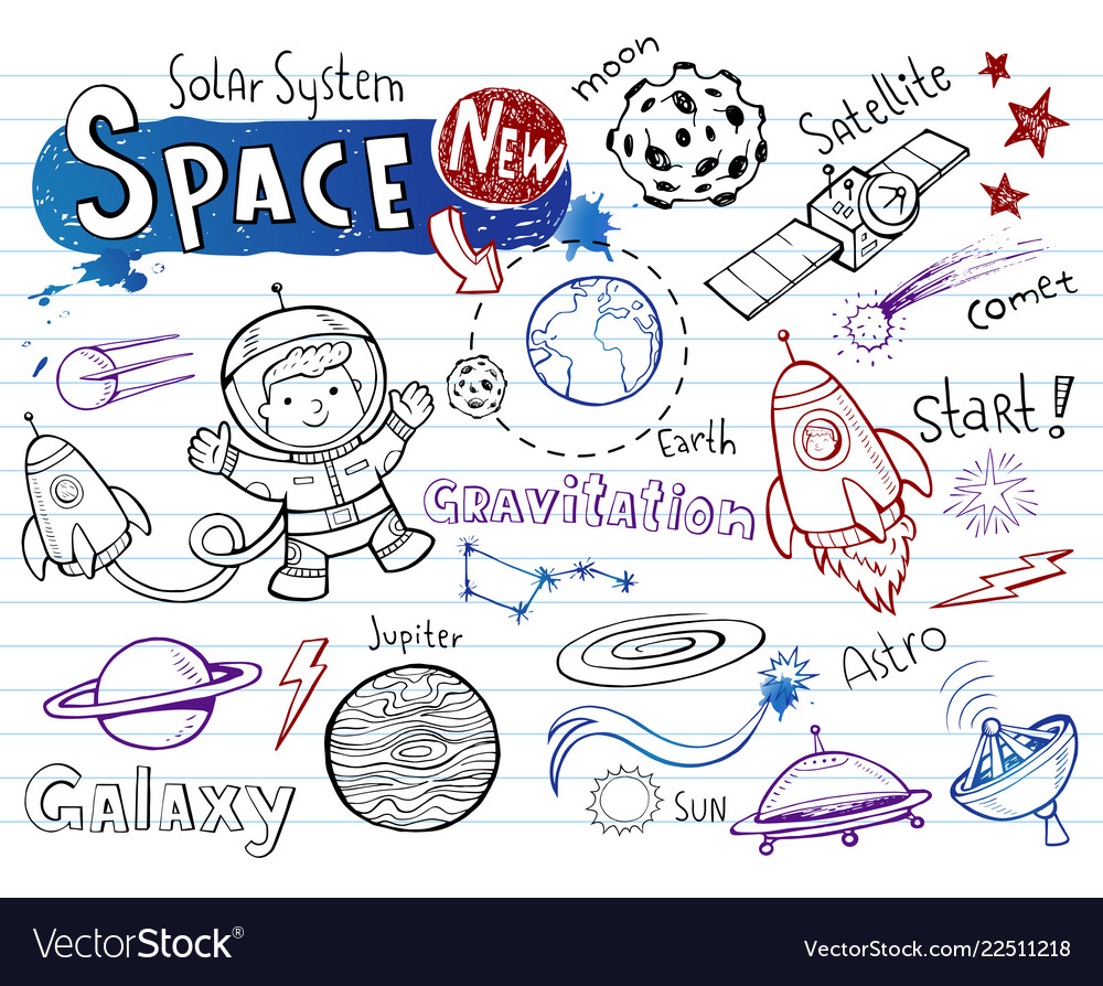Space doodles collection vector image Space doodles collection
