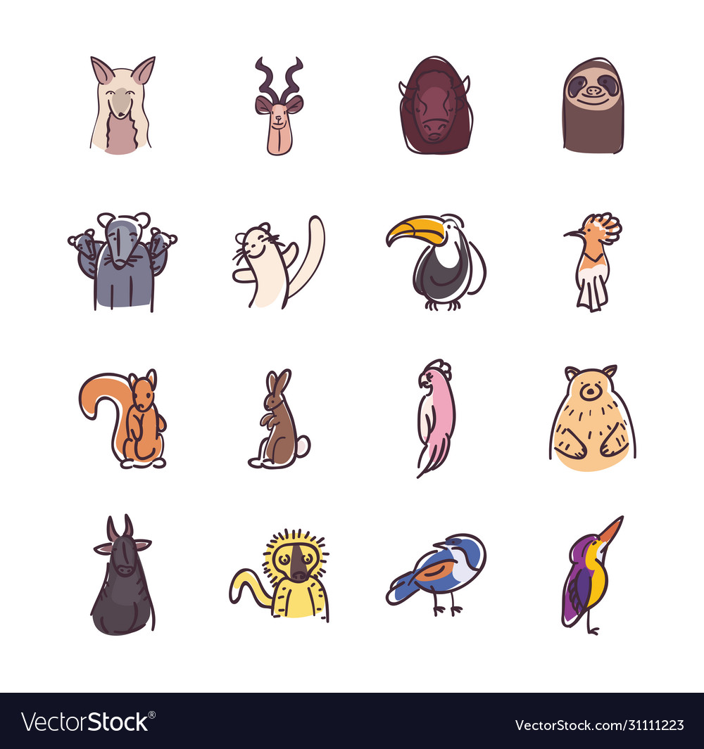 Animals flat style icon set design Royalty Free Vector Image