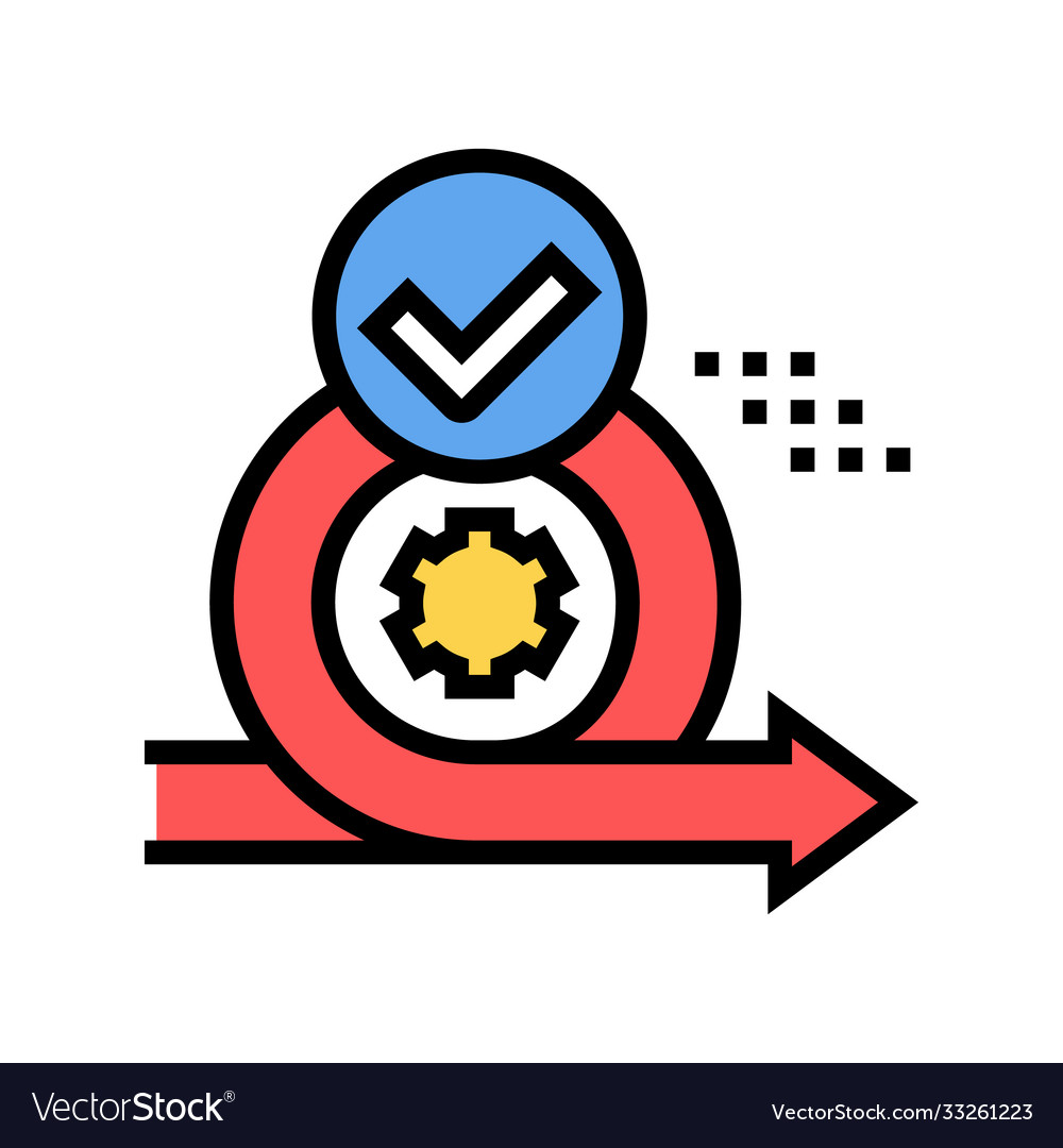 Circle Arrow And Gear Approved Mark Color Icon Vector Image