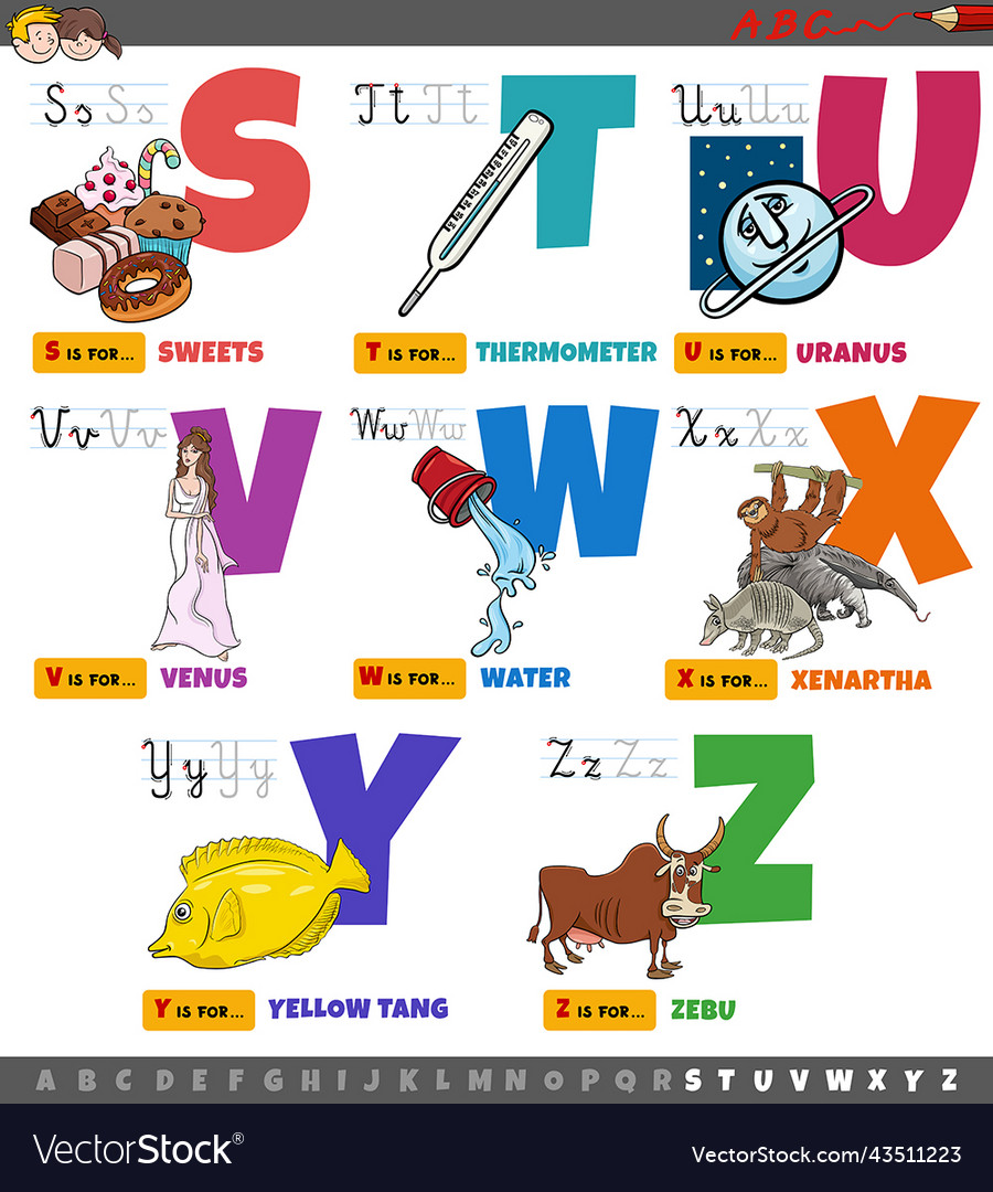 Educational cartoon alphabet letters for children Vector Image