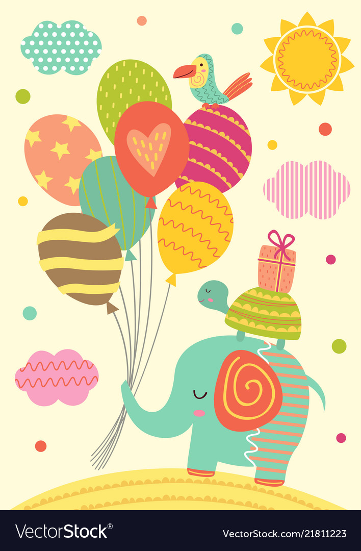 Elephant turtle and parrot with balloons vector image Elephant turtle and parrot with balloons