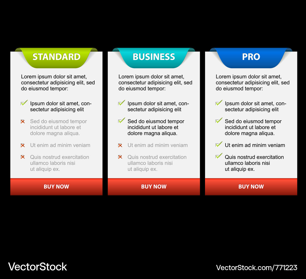 Product versions comparison cards Royalty Free Vector Image