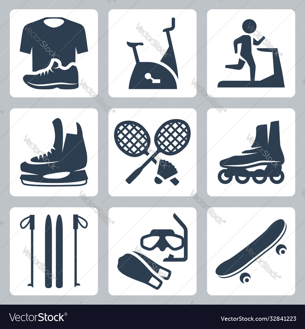 Sports goods icons set sportswear stationary Vector Image
