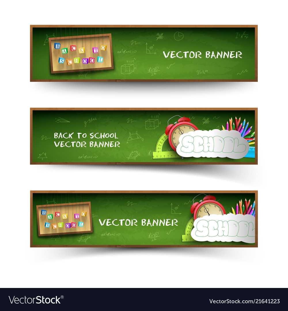 Three Green School Banner Set Royalty Free Vector Image