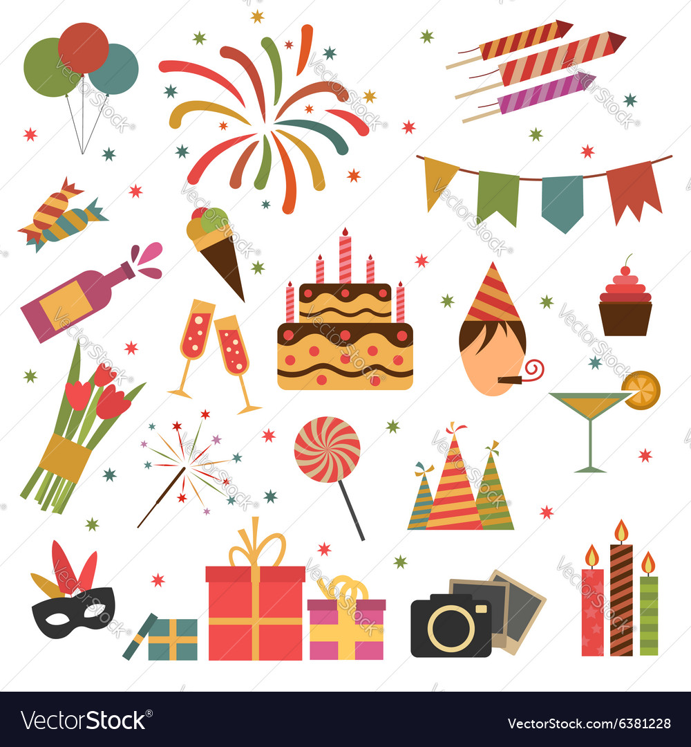 Birthday party icons Royalty Free Vector Image