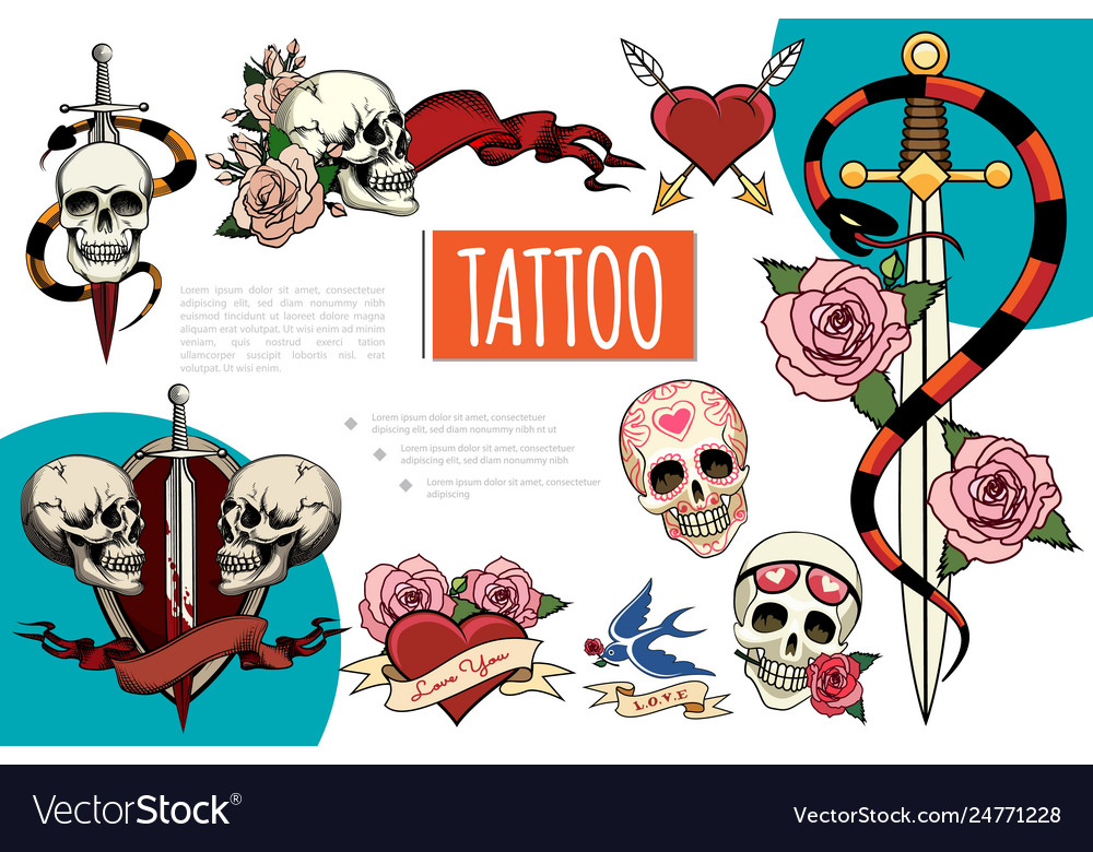 Hand drawn tattoo elements composition Royalty Free Vector