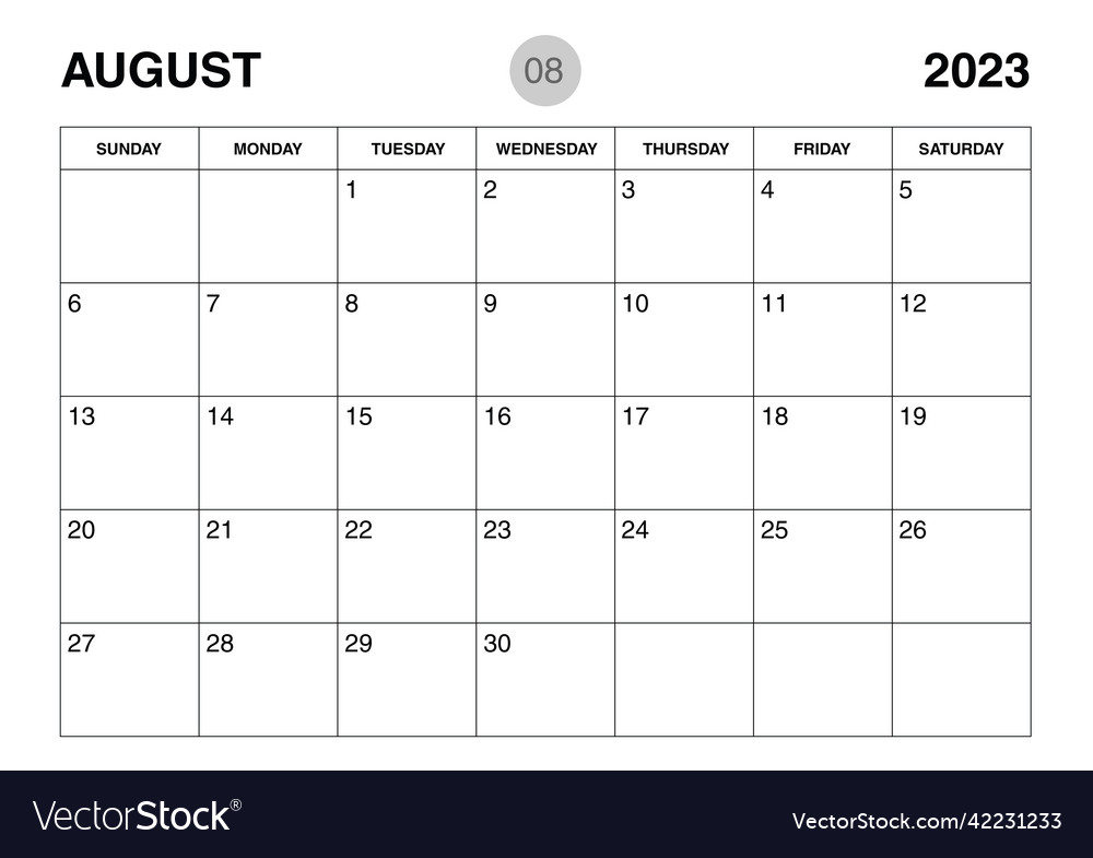 August 2023 year planner template- calendar 2023 Vector Image